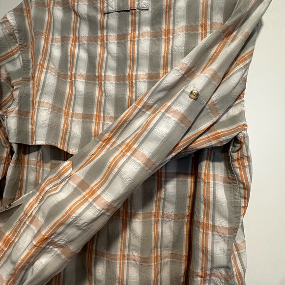 LL Bean Mens Medium Regular Vented Back Grey/orange plaid Button Up Seersucker. - Picture 16 of 16